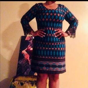 NWOT Kaktus teal, black & brown knee length size10